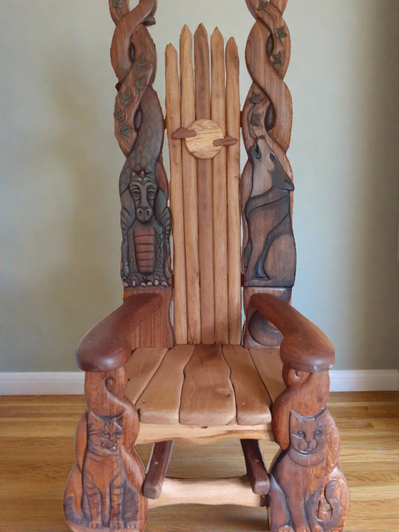 carved wolf chair
