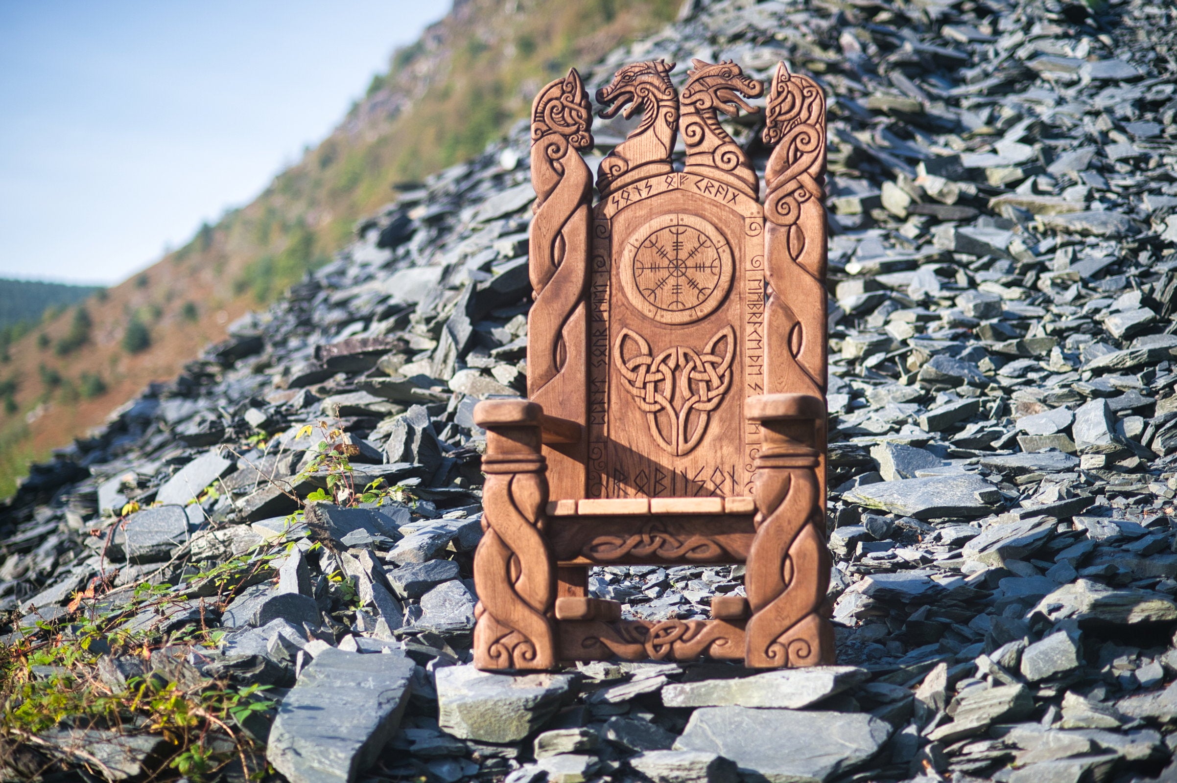 Viking Throne Chair on rocky terrain