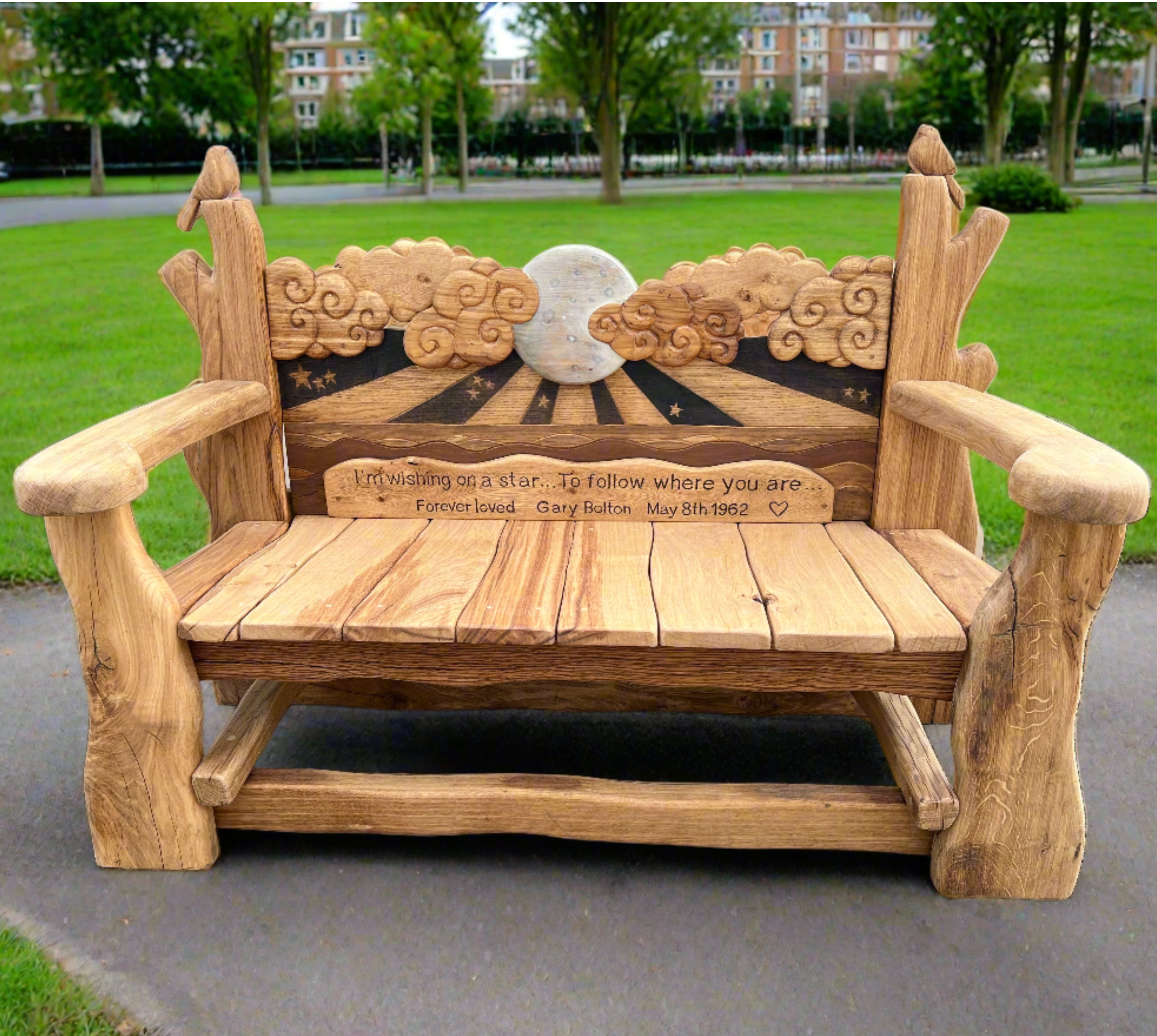 Whimsical Wishing Star Bench with engraved backrest