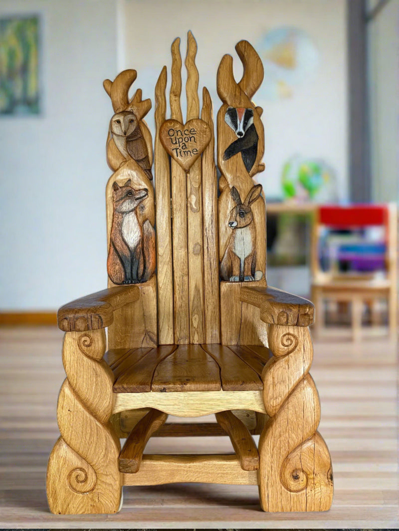 Hand-carved oak storytelling seat