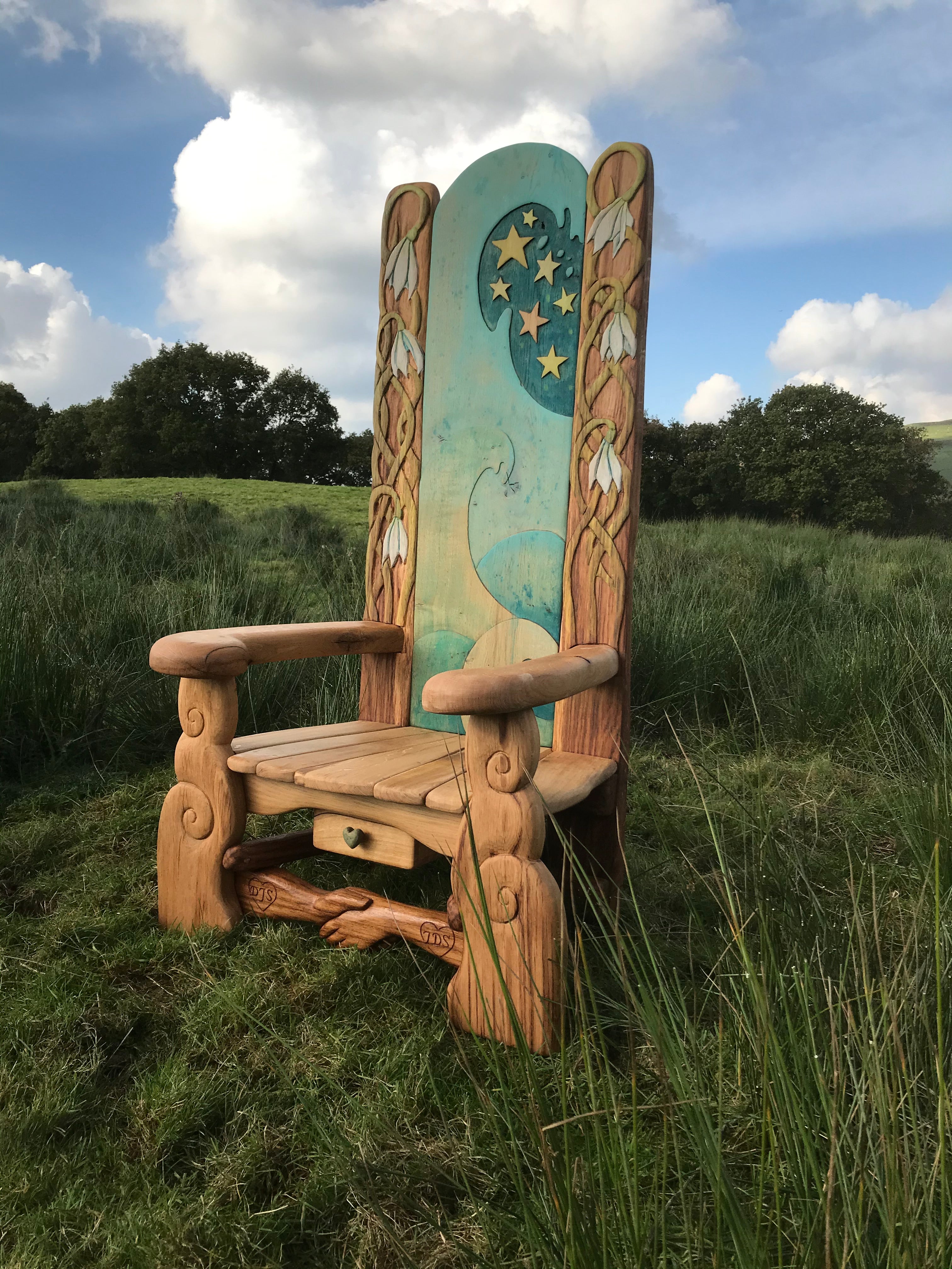 Outdoor literacy chair in lush meadow