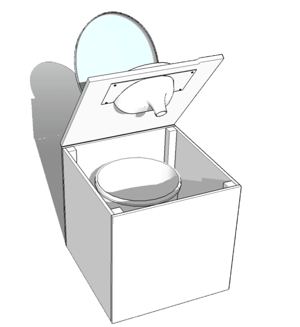 3D-Illustration einer Trenntoilette mit Urinabscheider