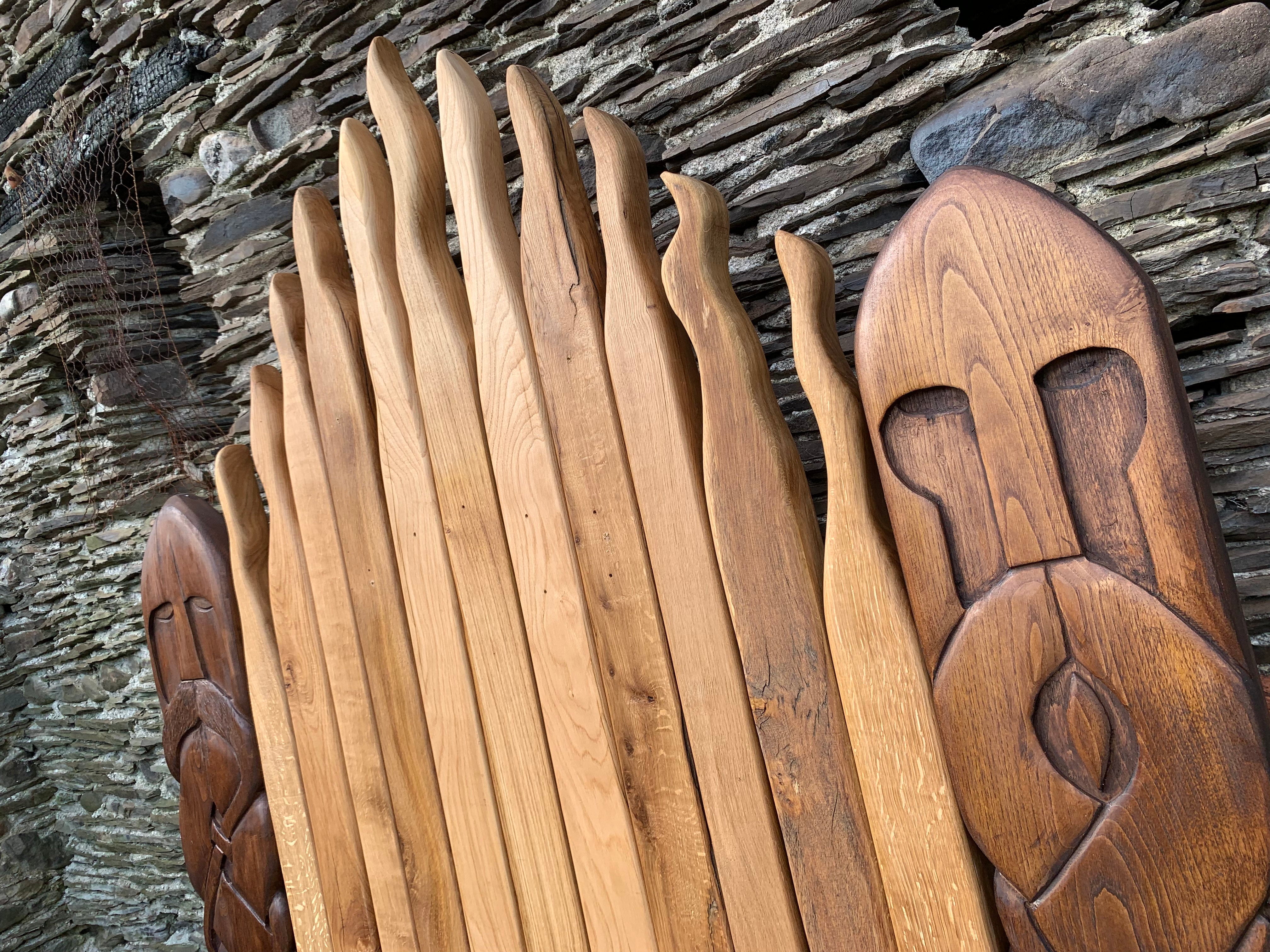 Close-up of Viking Legend Bench Throne carvings