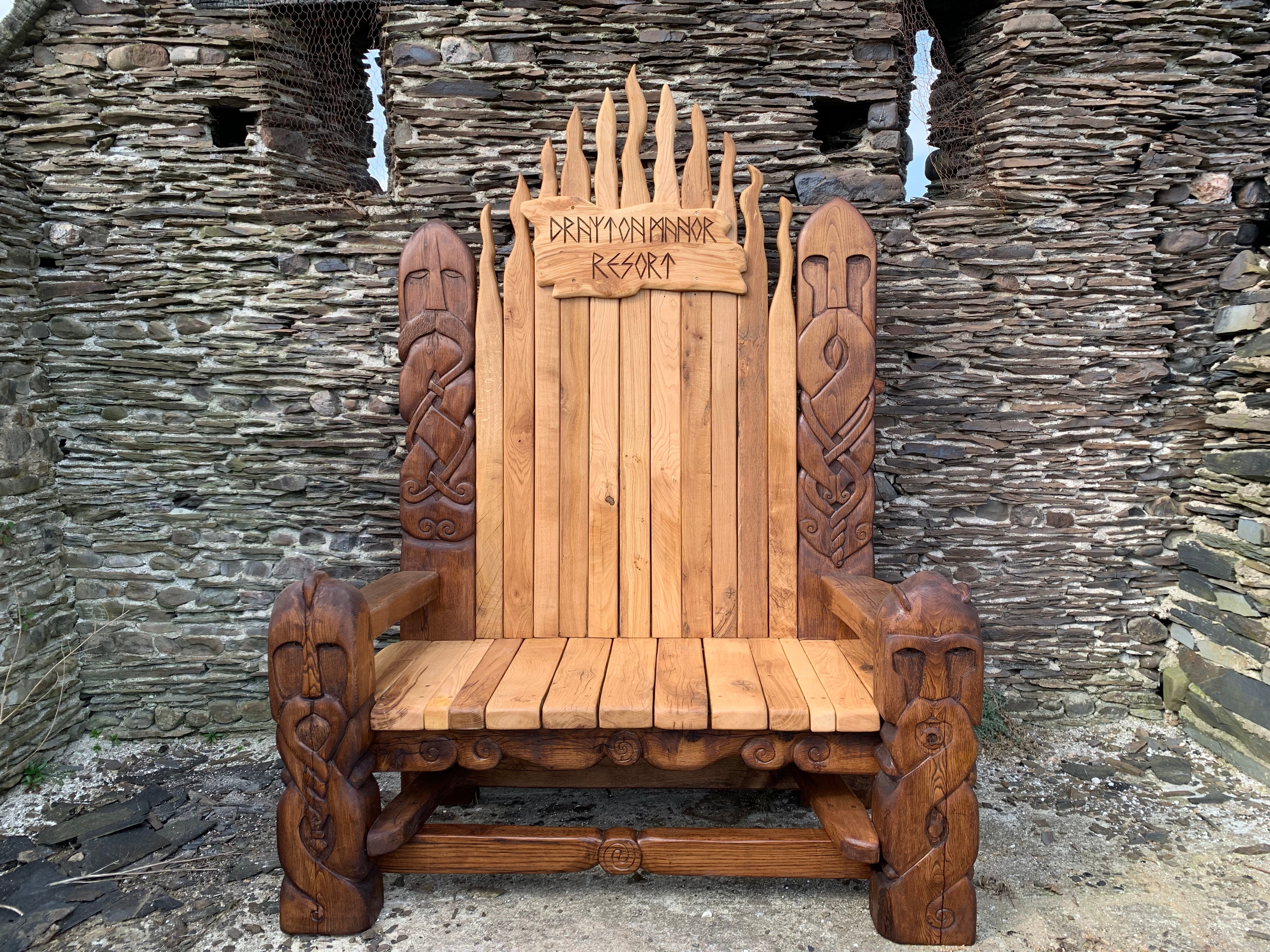 Handcrafted Viking Legend Bench Throne at resort