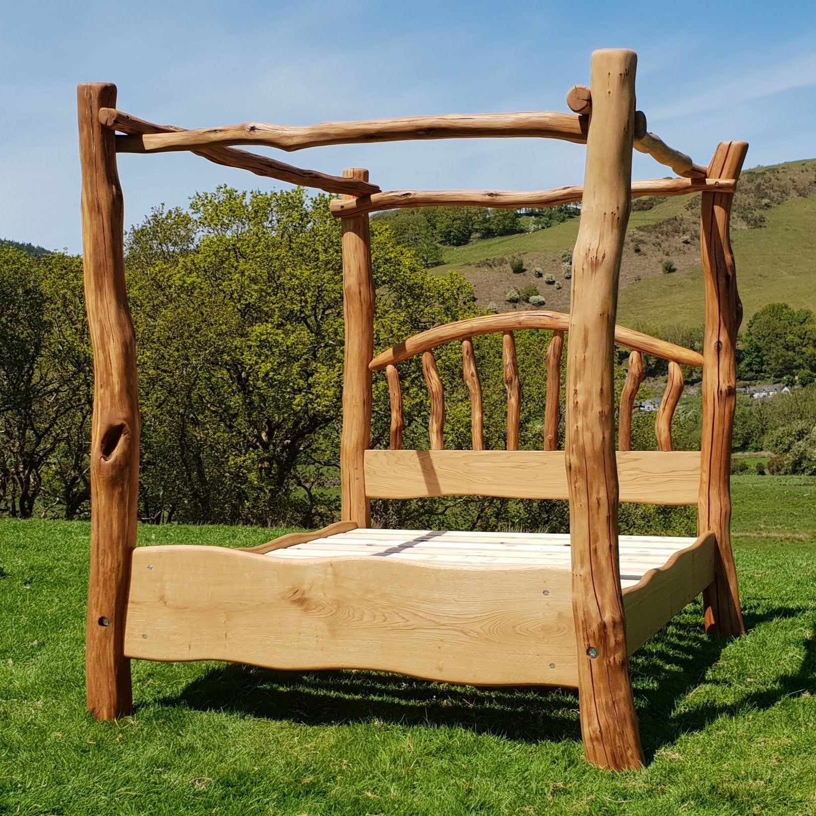 beautifully crafted stickbe made from oak in a field in wales