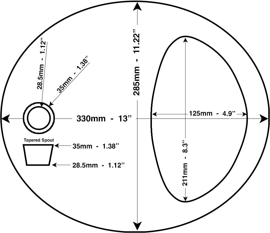 Diagram with dimensions of urine separator diverter