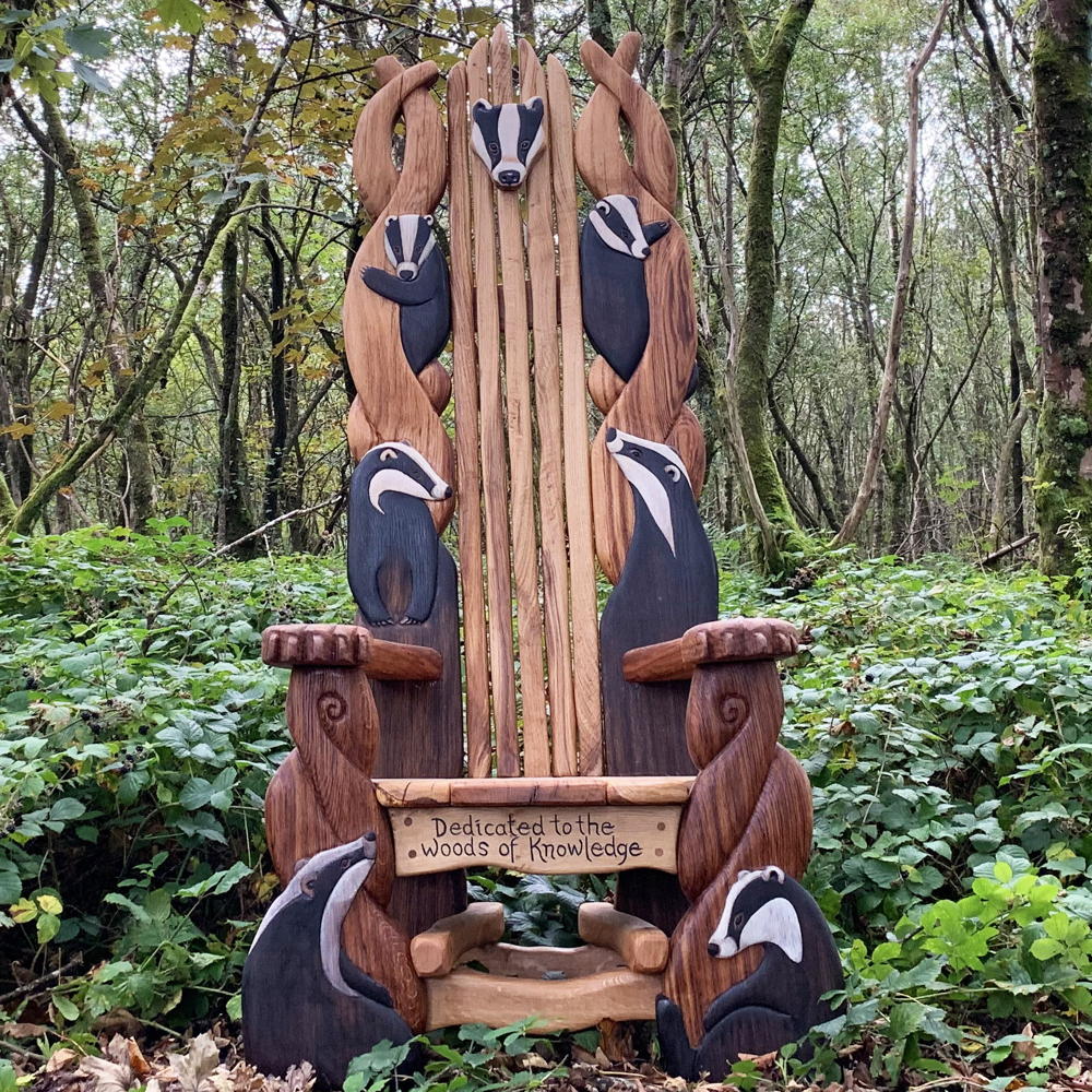 Badger Storytelling Chair in forest setting