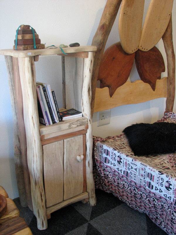 driftwood bed side table with books