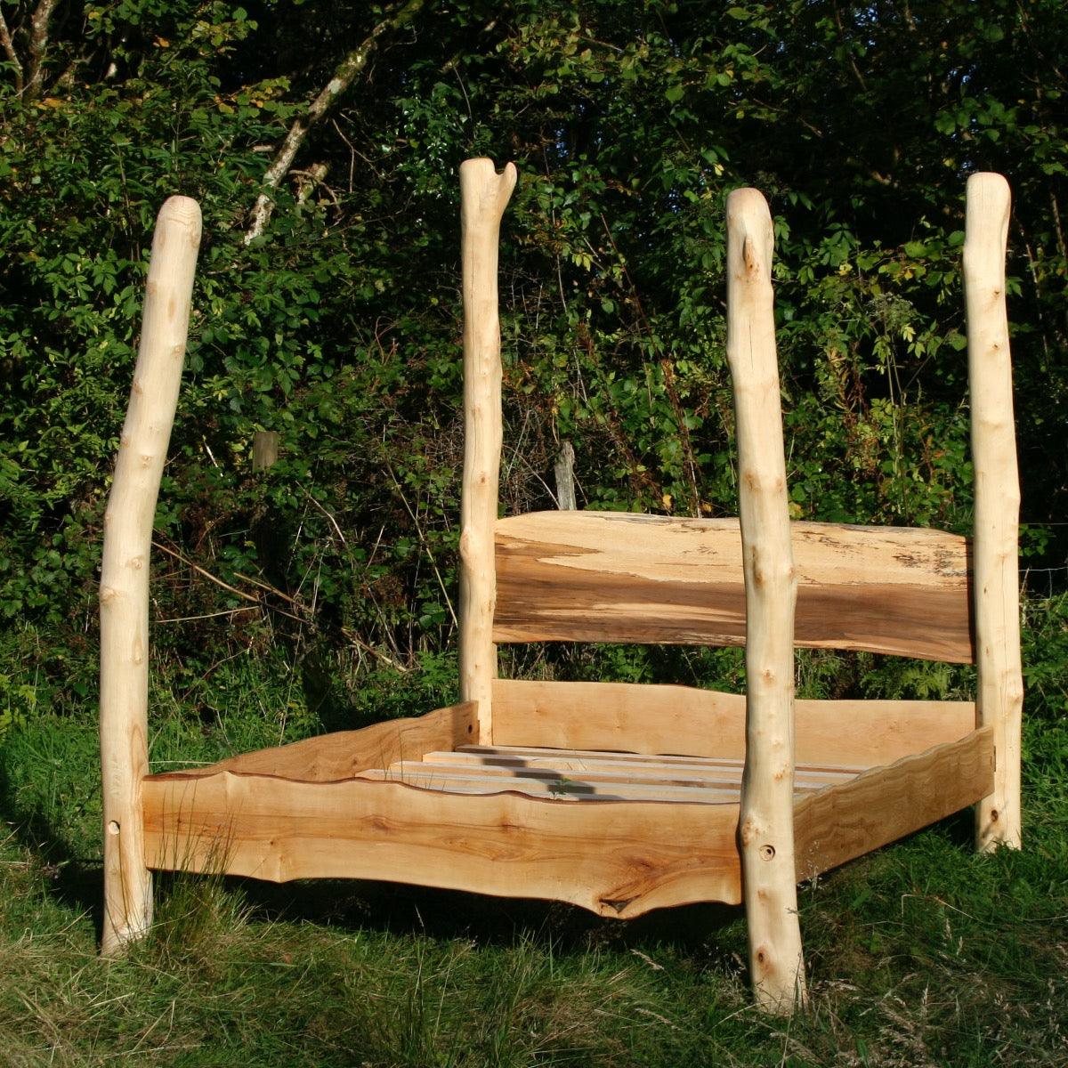 Eco-friendly driftwood bed in nature