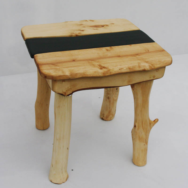 Rustic driftwood bedside table with slate accent