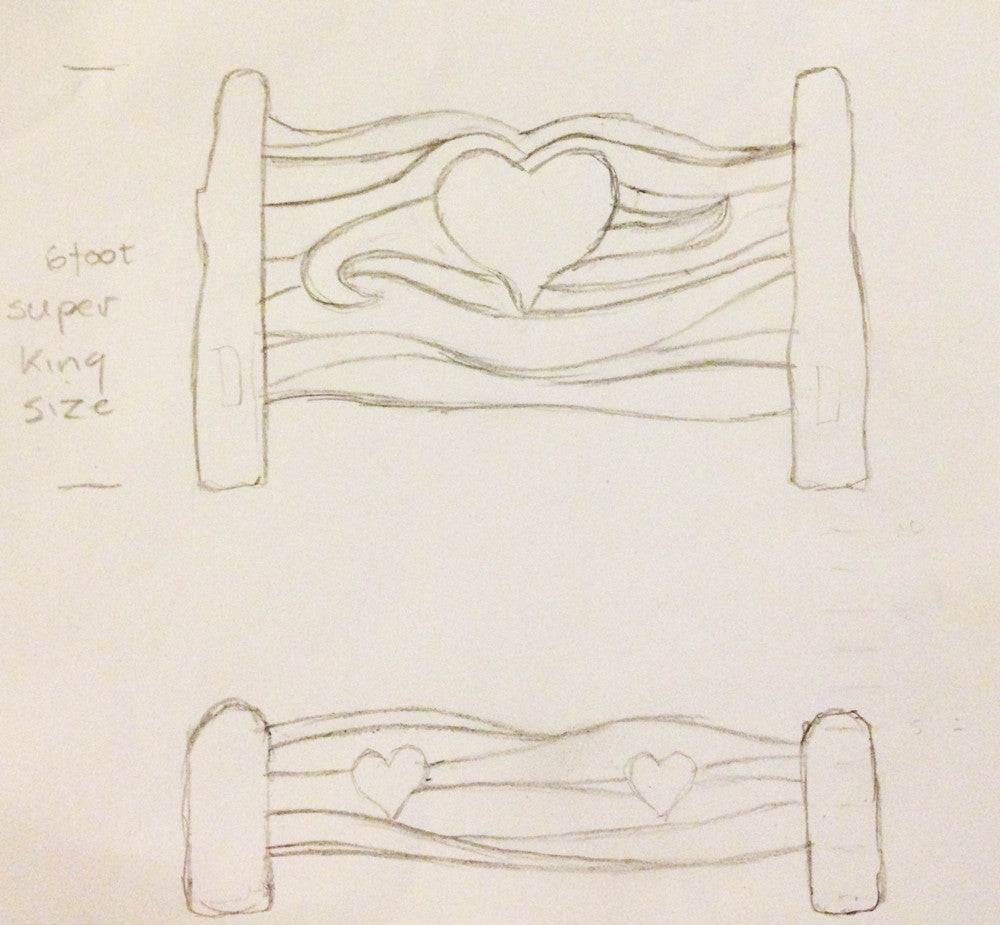 Heart-themed bed design sketch