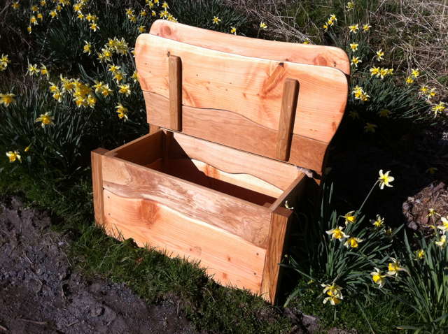 Open garden storage bench showing interior space