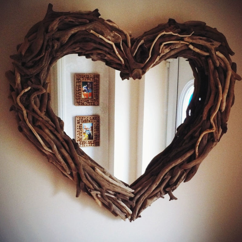 Miroir coeur en bois flotté