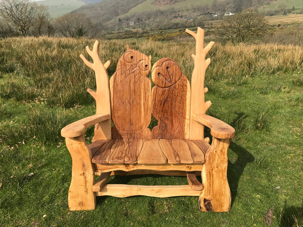 oak garden bench in sun