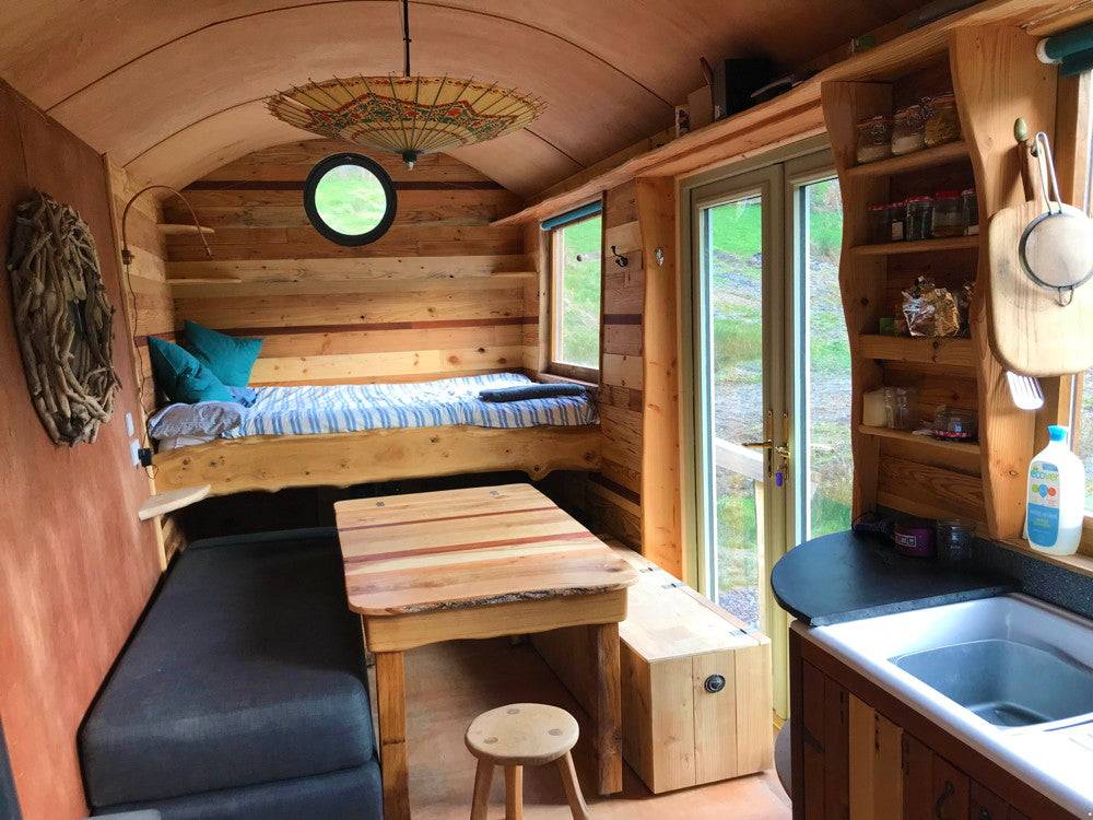 Dining and sleeping area in the Shepherd's Hut